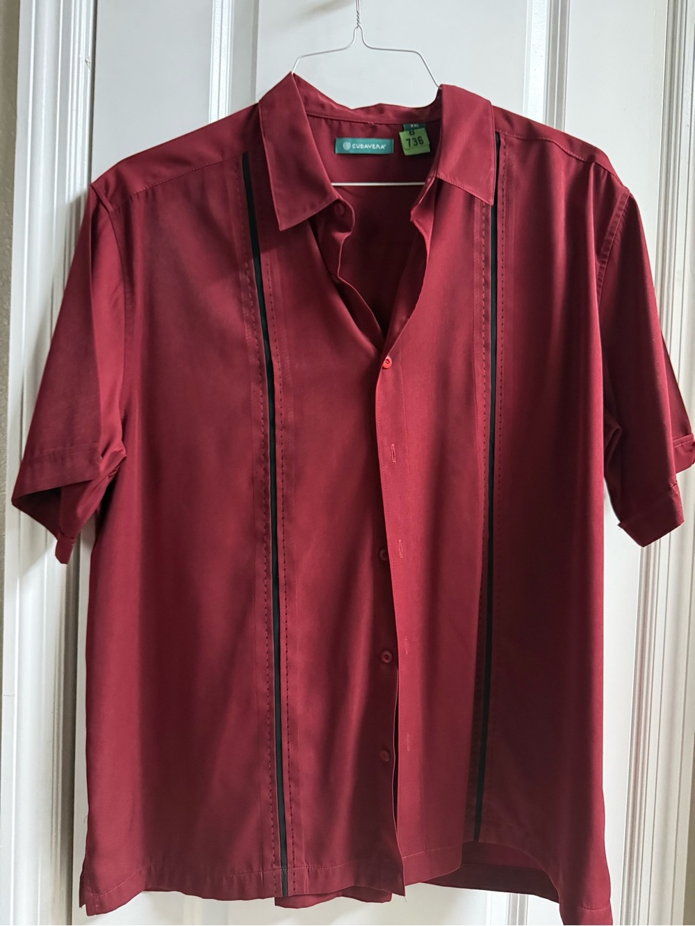 Cubavera Men's Short Sleeve Guayabera-Style Shirt in Burgundy 2xl